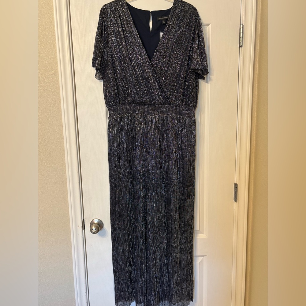 NEW NWT Banana Republic XL Metallic wide leg Jumpsuit V-neck Pants - Picture 13 of 16